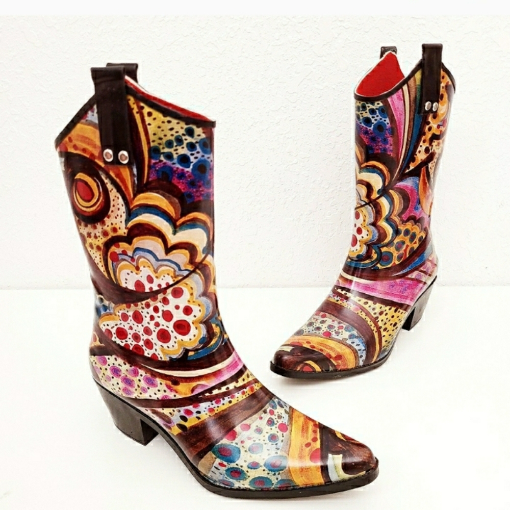Henry Ferrera Floral Rubber Western Cowgirl Boots